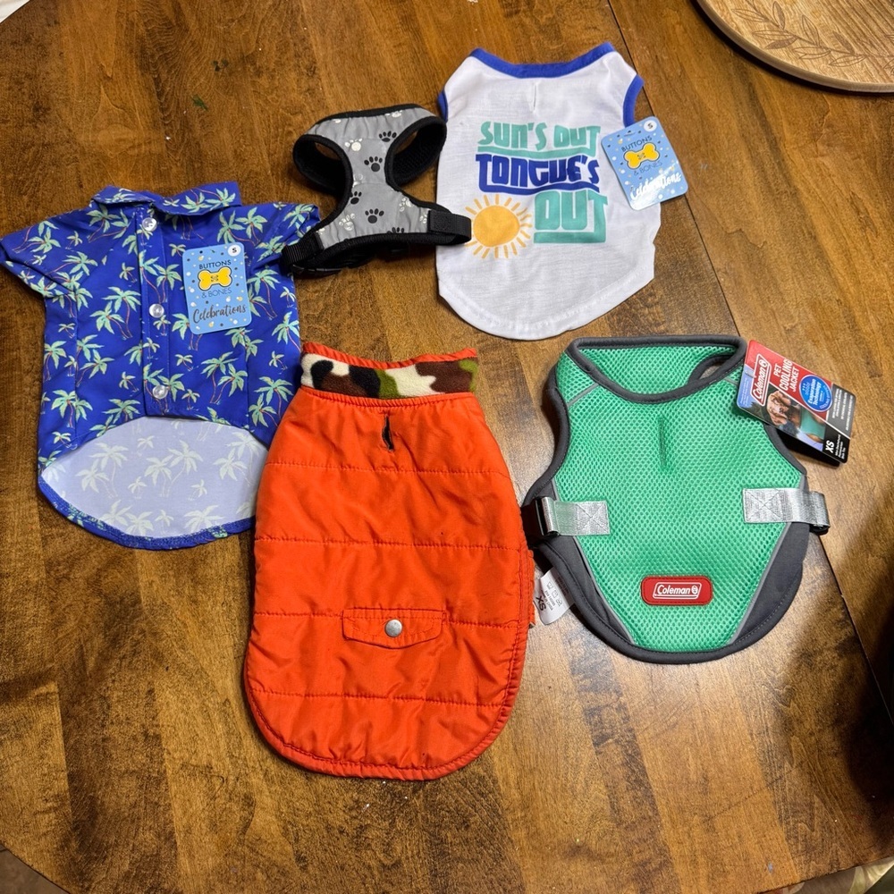 DOG PUPPY Male Boy SHIRTS CLOTHES Jacket Harness Lot XS Small NEW NWT Coleman